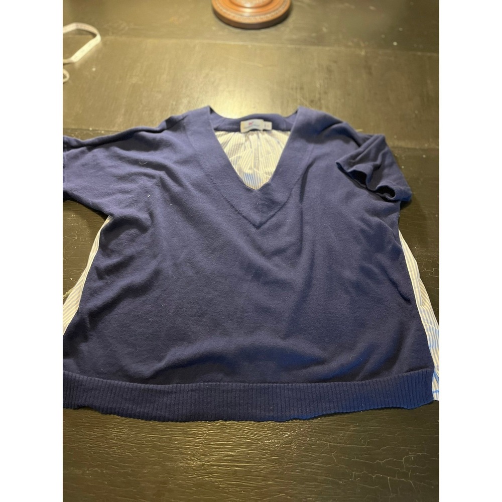 Vineyard Vines Navy Blue Striped Back V-Neck Sweater Women's Size S